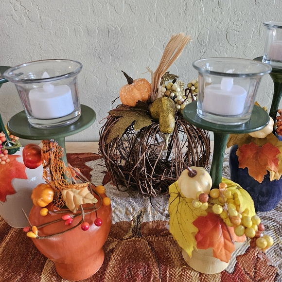 Hand crafted fall candle holder with candles and votive cups - Picture 6 of 6